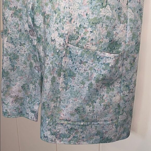 Vtg 70s green & blue floral polyester smock top - Picture 3 of 8